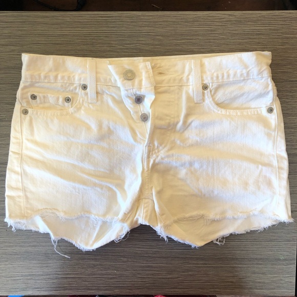 Levi's Denim - LEVI’S 501 Original White Cotton Denim Cut Off Shorts Button Fly Raw Hem